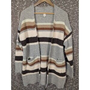 A New Day Open Front Sweater Striped Cardigan Women's Size XS Gray, Brown, White